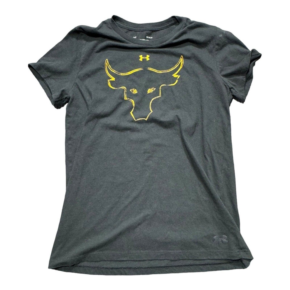 Under Armour Project Rock Womens TShirt Medium Black Gym Workout Bull Active Top